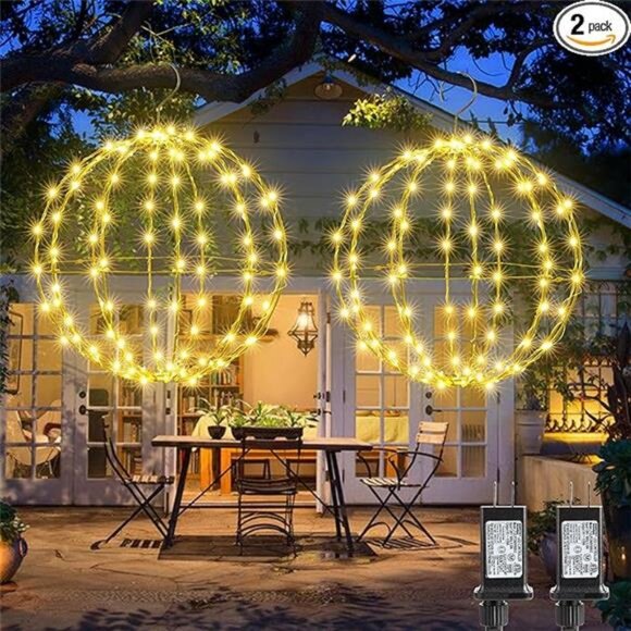 2 Pack Christmas Ball Lights, 12IN 120 LED Foldable Metal...